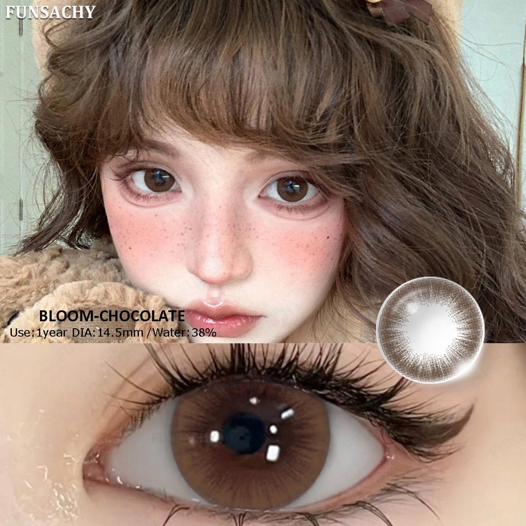 FUNSACHY2pcs Brown Colored Contacts Lenses with Myopia 0~-8.00 Degree Yearly Beauty Cosmetic Makeup Pupils 14.5mm Blue Eye Lens
