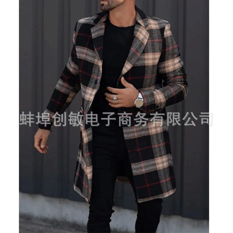 2025 Костюмный воротник Карман Мужское пальто Куртка Мужской большой размер Ветровка Осень и Зима Шерстяное пальто