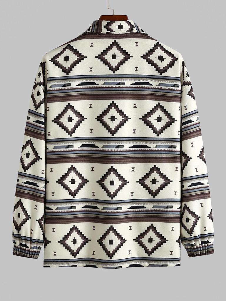 ZAFUL Мужская куртка с отложным воротником и этническим ацтекским принтом на пуговицах