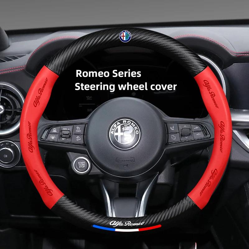 For Alfa Romeo ReQHub Caps Alfa Romeo Car Steering Wheel Cover Car Interior Accessories For 156 159 147 4C 8C 166 Giulia Giulietta Mito Stelvio Sp