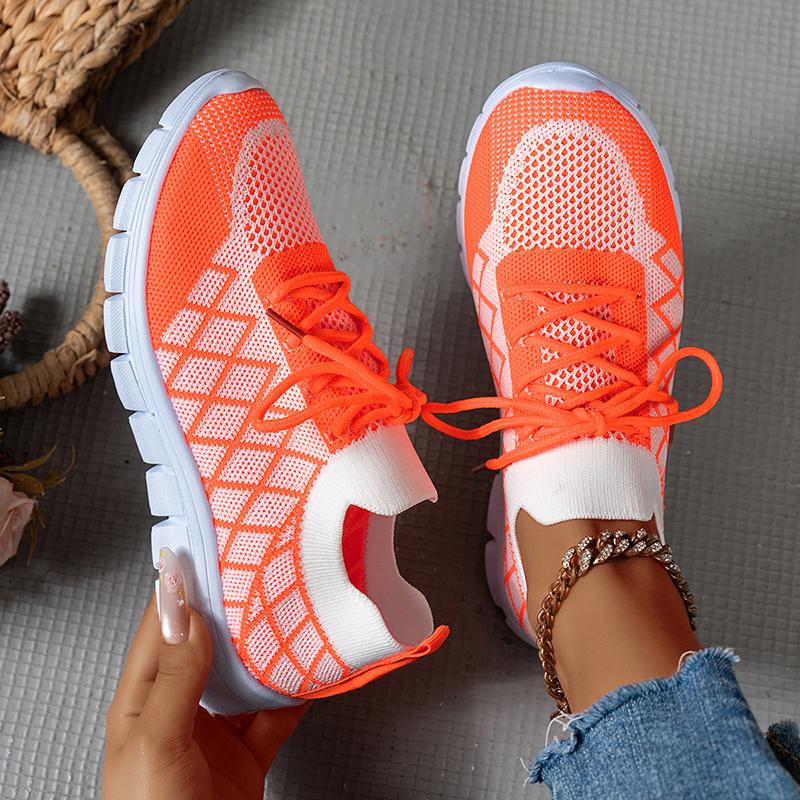 Fashion Fashion Mix Color Plaid Knitting Sneakers Women Plus Size 36-43 Breathable Mesh Flats Woman Comfy Soft Sole Running Shoes Female