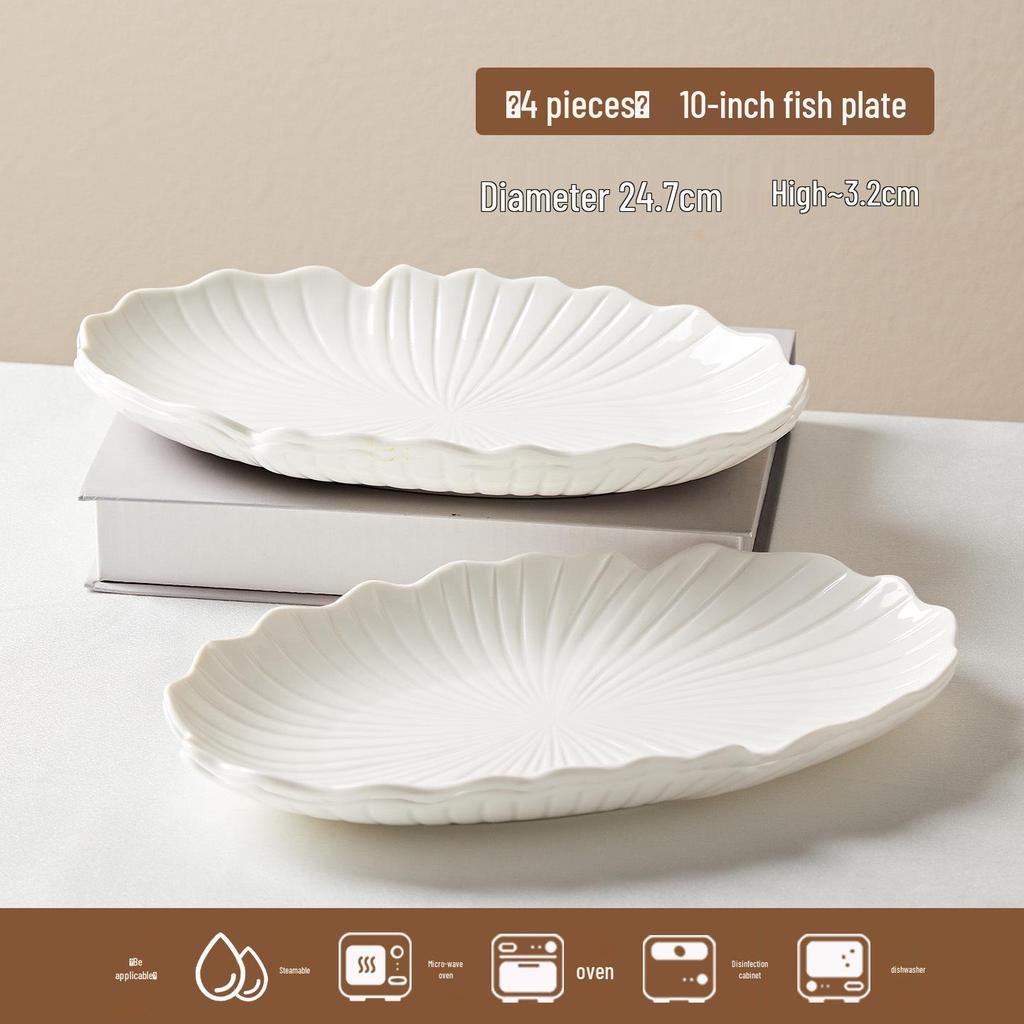 Овальное блюдо для морепродуктов из белого фарфора - Жаростойкое, Идеально для ресторанов и отелей.