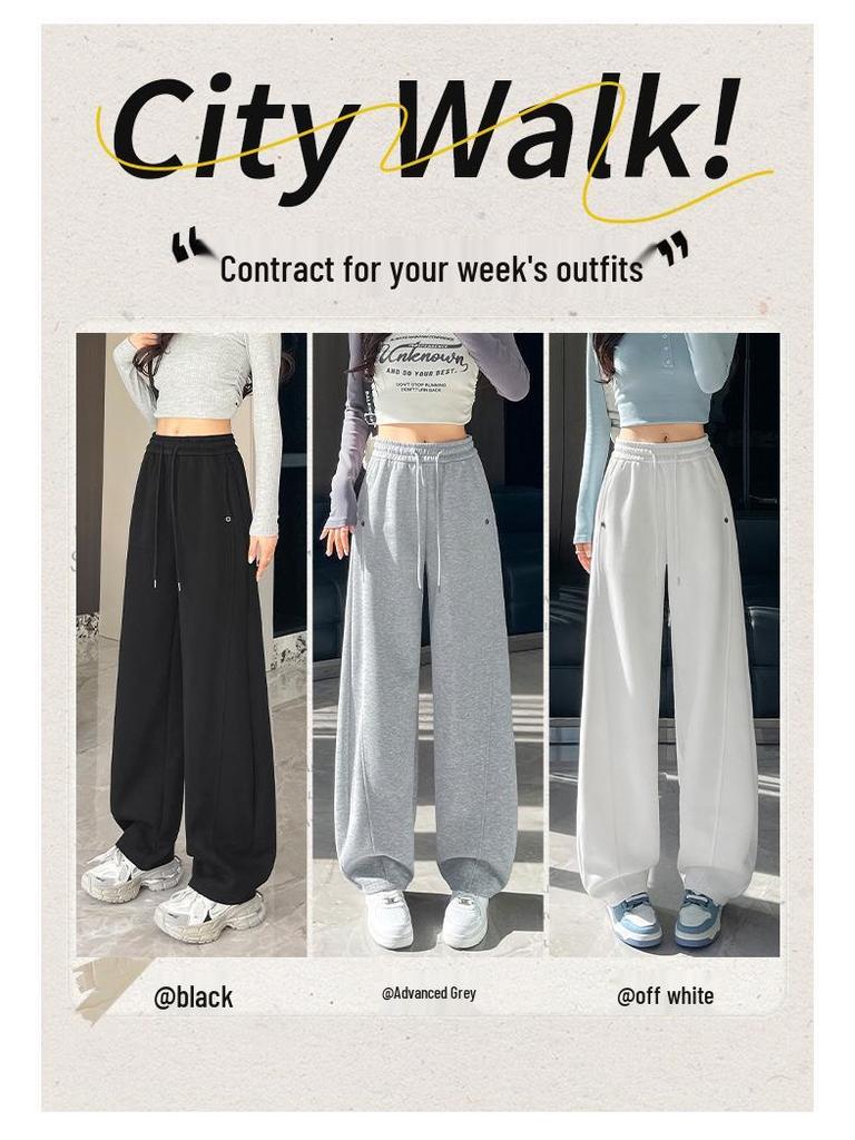 Женские серые спортивные брюки с высокой посадкой, маленького размера, с широкими штанинами - стиль весна 2025