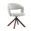 Set of 2 Retro Swivel Chairs, Light Grey Textured Fabric, Walnut Solid Wood Legs, 360° Swivel