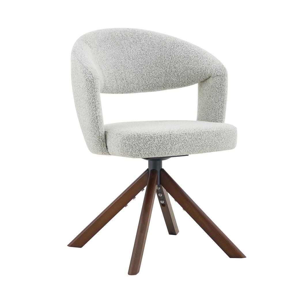 Set of 2 Retro Swivel Chairs, Light Grey Textured Fabric, Walnut Solid Wood Legs, 360° Swivel