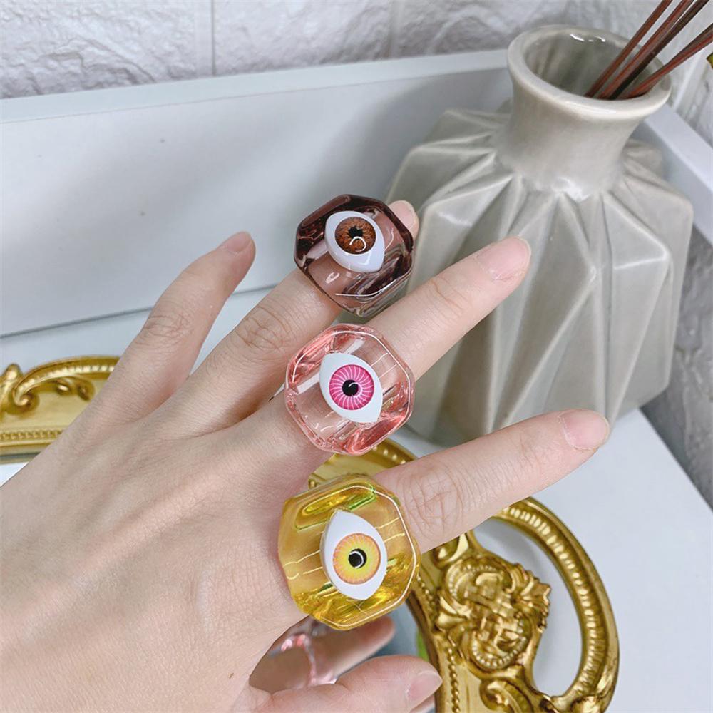 Личность Новый Панк Для Женщин Акриловые Модные Украшения Кольца Из Смолы Глаз Демона Кольцо На Палец