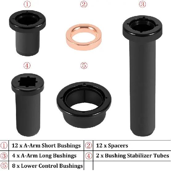 Rear Suspension A-Arm Bushing Kit for Polaris Sportsman 500 RSE Lower Control Bushings A-Arm Short & Long Bushings +Spacers Set