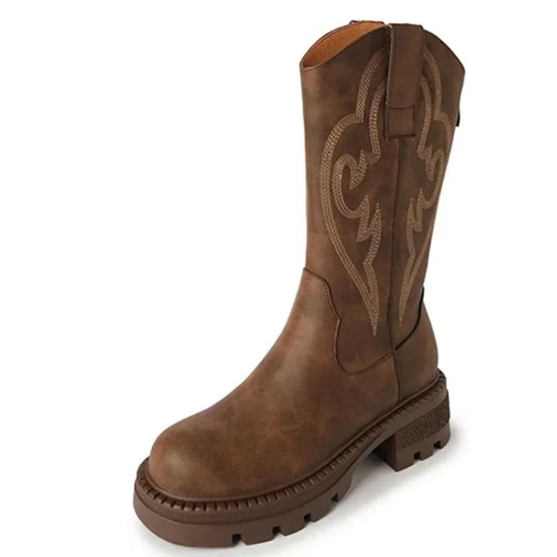 Женские туфли на плоской подошве средней длины тонкие стили Ботинки Челси Зимние ботинки Add plush 2024 весна осень Готические ботинки Светло-коричневые Zapatos Mujer