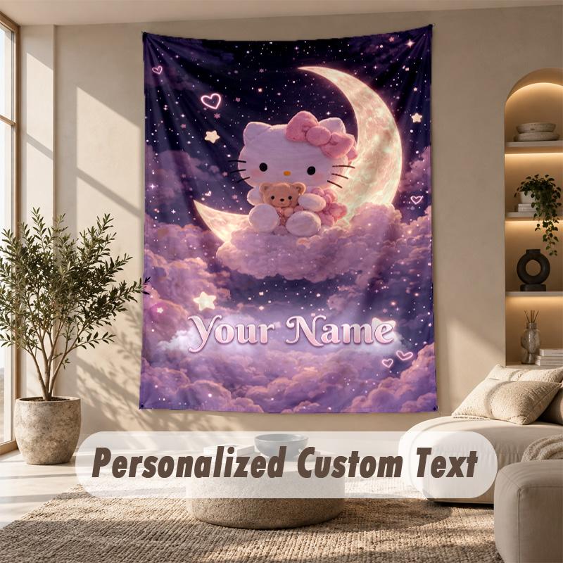 Tapestry Custom Name Text, Wall Hanging Tapestry Home Room DecorHello Kitty