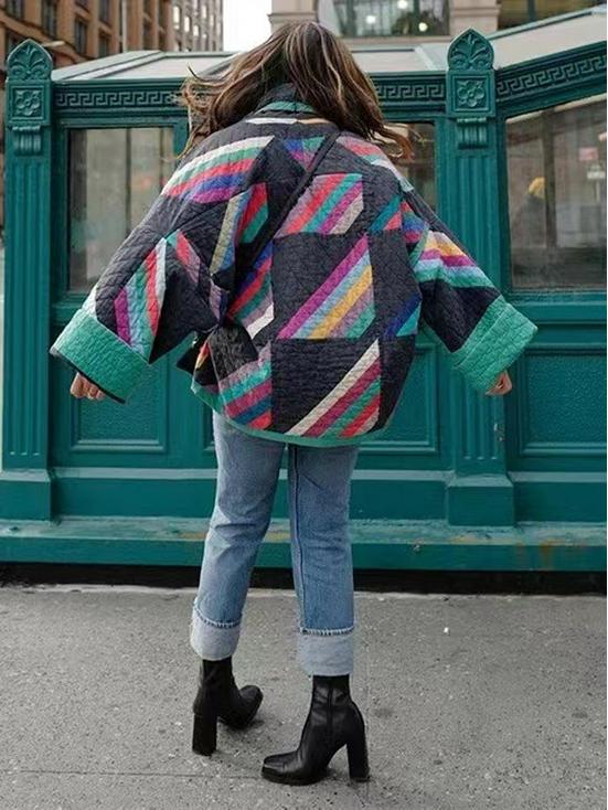 Женская зимняя куртка с хлопковой подкладкой в стиле ретро с цветочным принтом