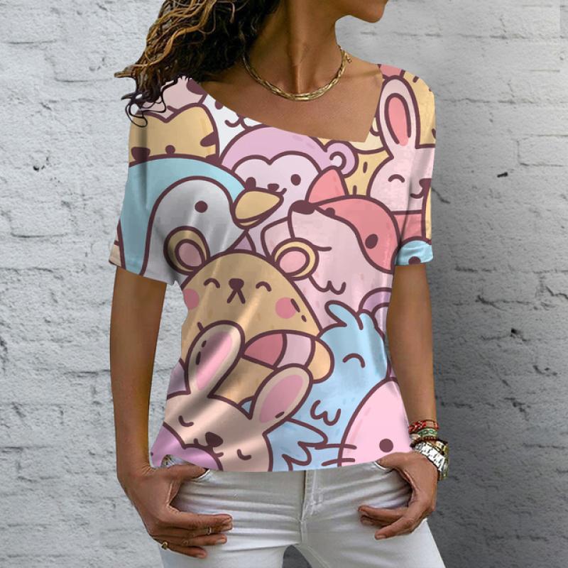 Женские футболки с v-образным вырезом, топы с короткими рукавами и принтом милых котов, летние модные повседневные футболки Kawaii, уличная женская одежда