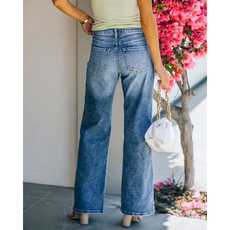 Простые джинсы, женские потертые брюки с высокой талией, широкие брюки