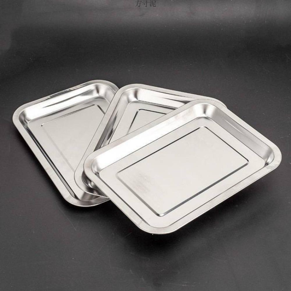 Thickened Stainless Steel Rectangular Dinner Plate Rustproof Serving Trays Barbecue Tray  Canteen