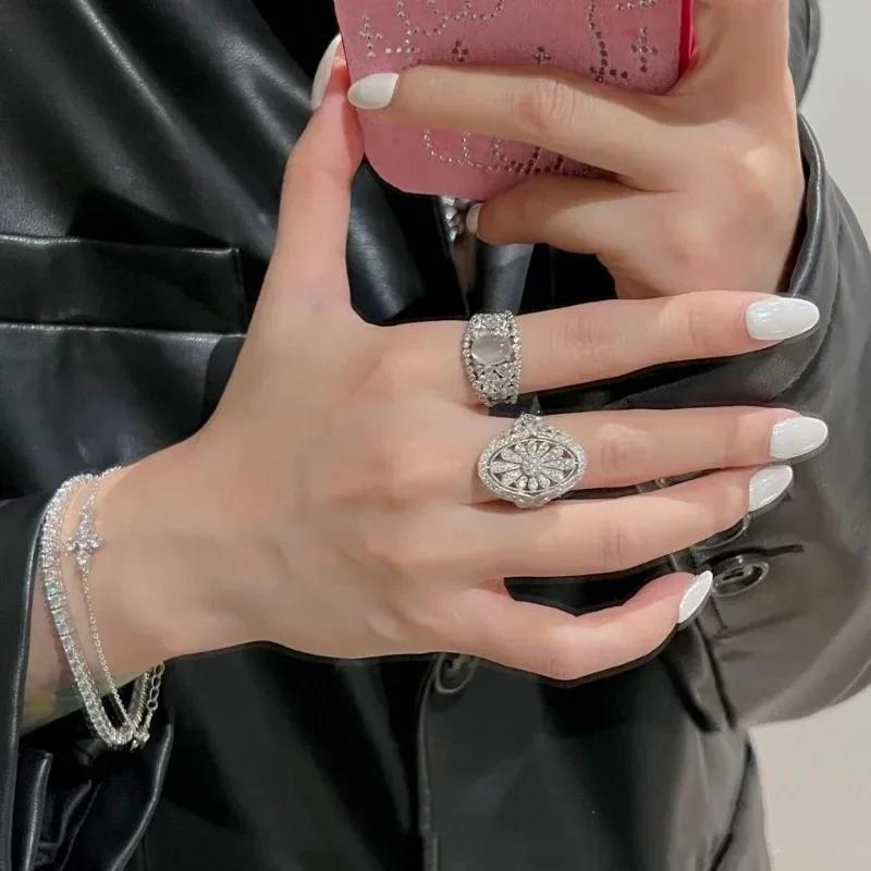 Кольца из натурального ледяного халцедона в китайском стиле для женщин, легкие, роскошные, простые, полые, с бриллиантами, винтажные, изысканные ювелирные изделия