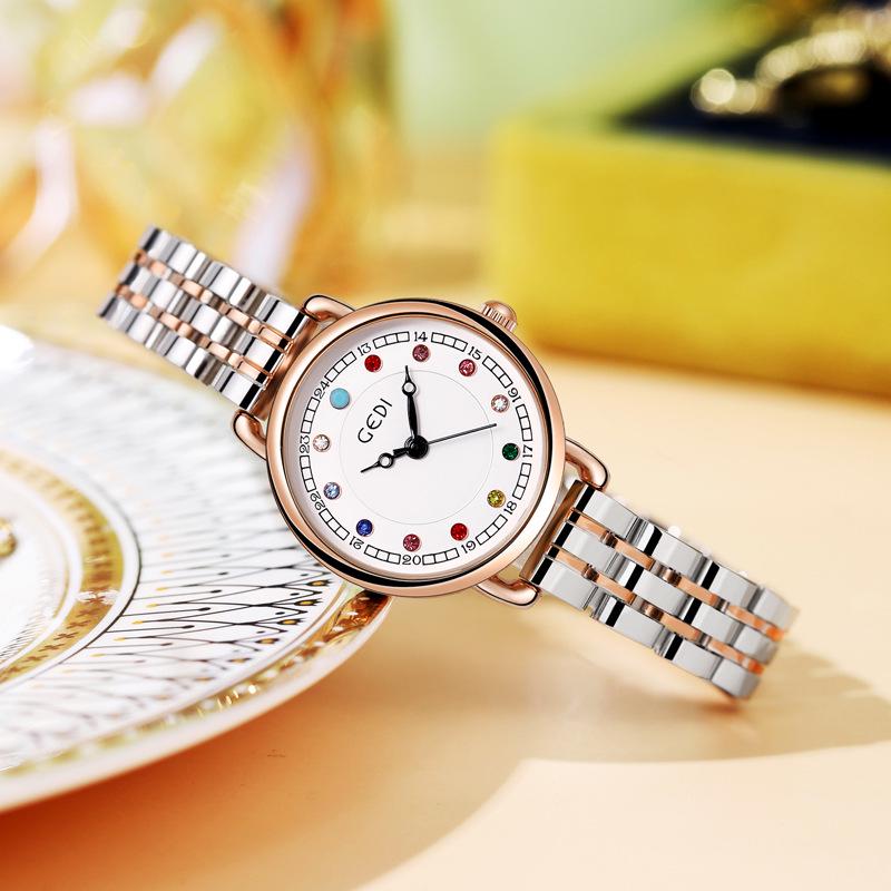 Нишевые женские роскошные водонепроницаемые кварцевые часы со стальным браслетом и камнем-талисманом