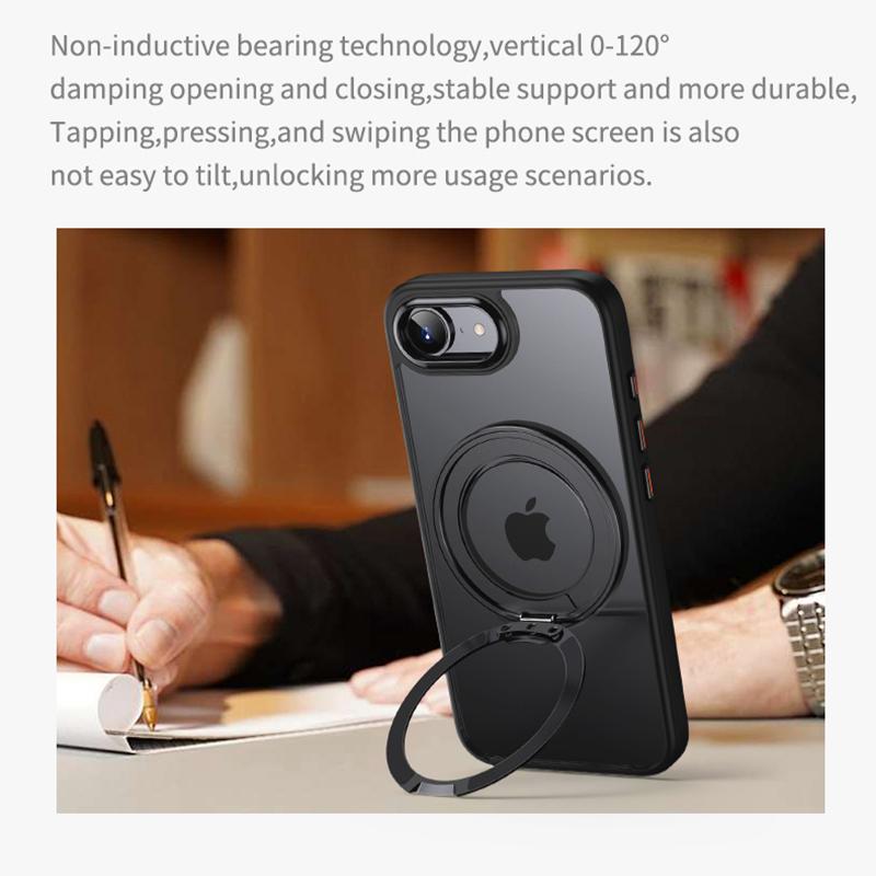 KEYSION Ударопрочный прозрачный чехол для MagSafe для iPhone 16e 2025 360° Магнитная подставка с кольцом для беспроводной зарядки Матовый прозрачный чехол