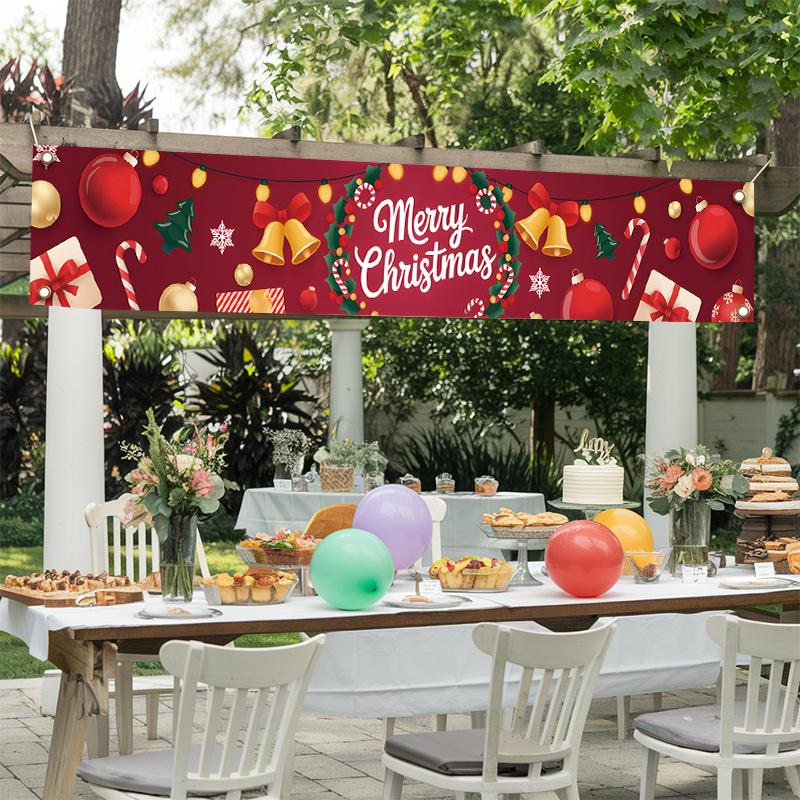 Festive Merry Christmas Christmas Outdoor Yard Banner 17x78in, Garden Fence Porch Party Decor