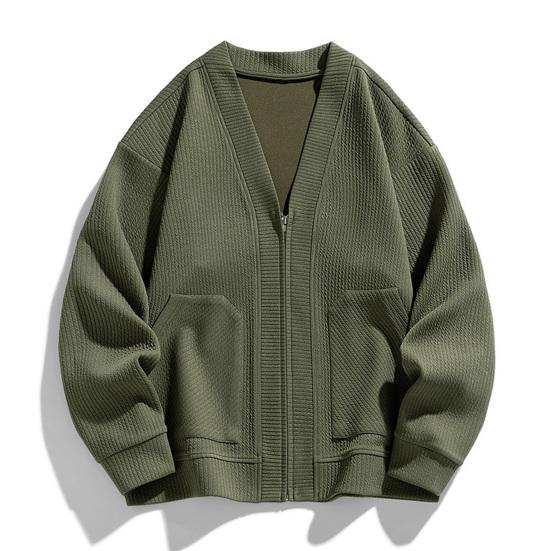 Мужское вязаное пальто с v-образным вырезом и длинным рукавом, однотонный вязаный кардиган с карманами на молнии, свободная верхняя одежда