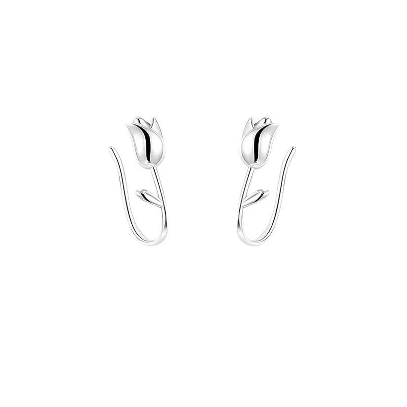 Серьги-каффы из цельного стерлингового серебра S999 в виде цветка тюльпана и розы, корейский стиль, женские украшения