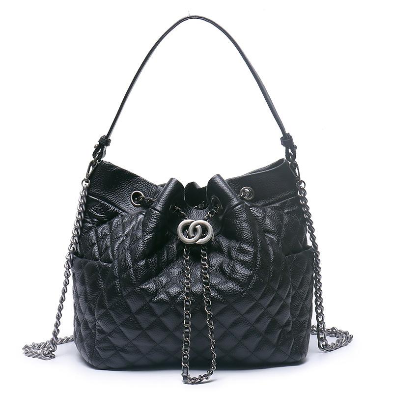 Прямая партия полный первый слой коровьей кожи V-образный узор женская сумка универсальная кожаная сумка-ведро большой емкости портативная наплечная женская