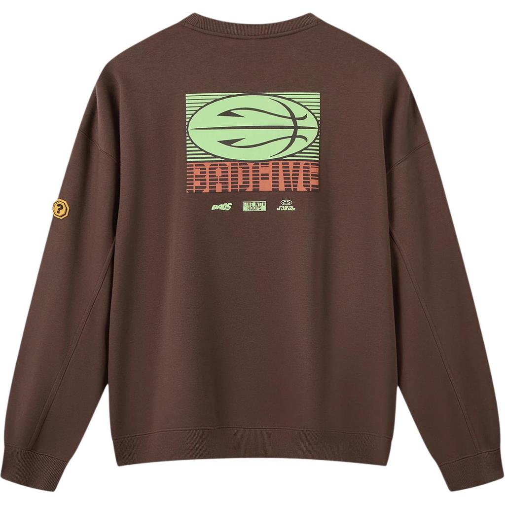 Men's Li-Ning BADFIVE Sweatshirts Men's Hazelnut Chocolate Brown Crew Neck Moderate