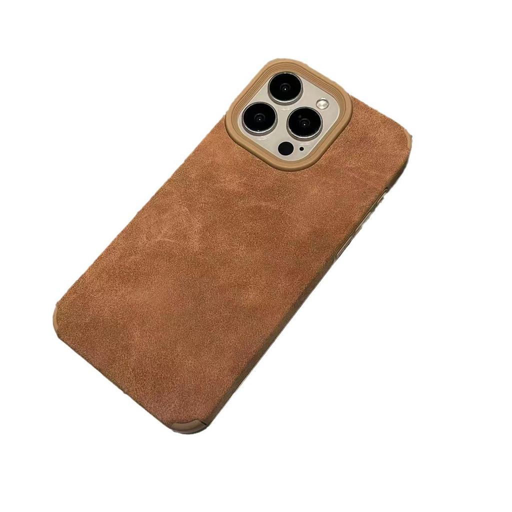 Vintage Suede TPU Full Wrap Protective Phone Case for iPhone 16 Pro Max