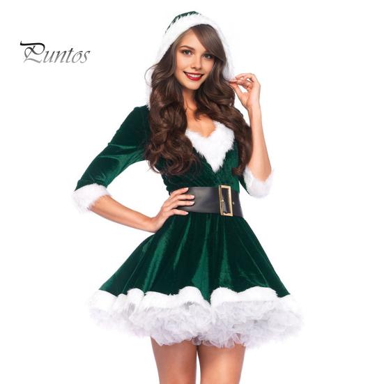 Платье для рождественского представления с пышным краем, капюшоном, V-образным вырезом и поясом, подходящего цвета, А-силуэта, с большим подолом, праздничный сценический костюм для косплея, новогодняя вечеринка, мини