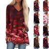 Women's Fashionable Casual Long-Sleeved Valentine's Day Print V-Neck Mid-Length Top