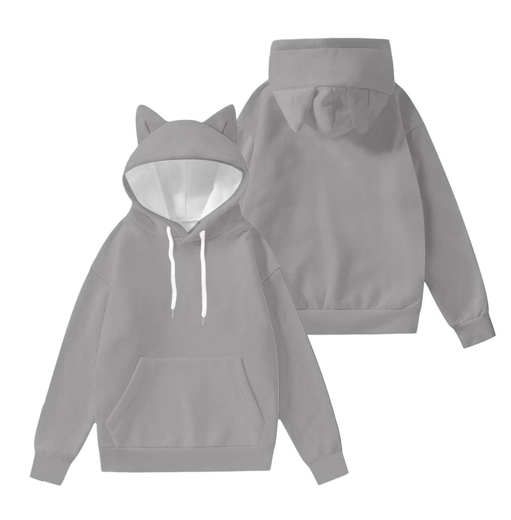 Детский модный легкий пуловер с длинными рукавами и карманами, однотонный, и толстовка с капюшоном в виде ушек