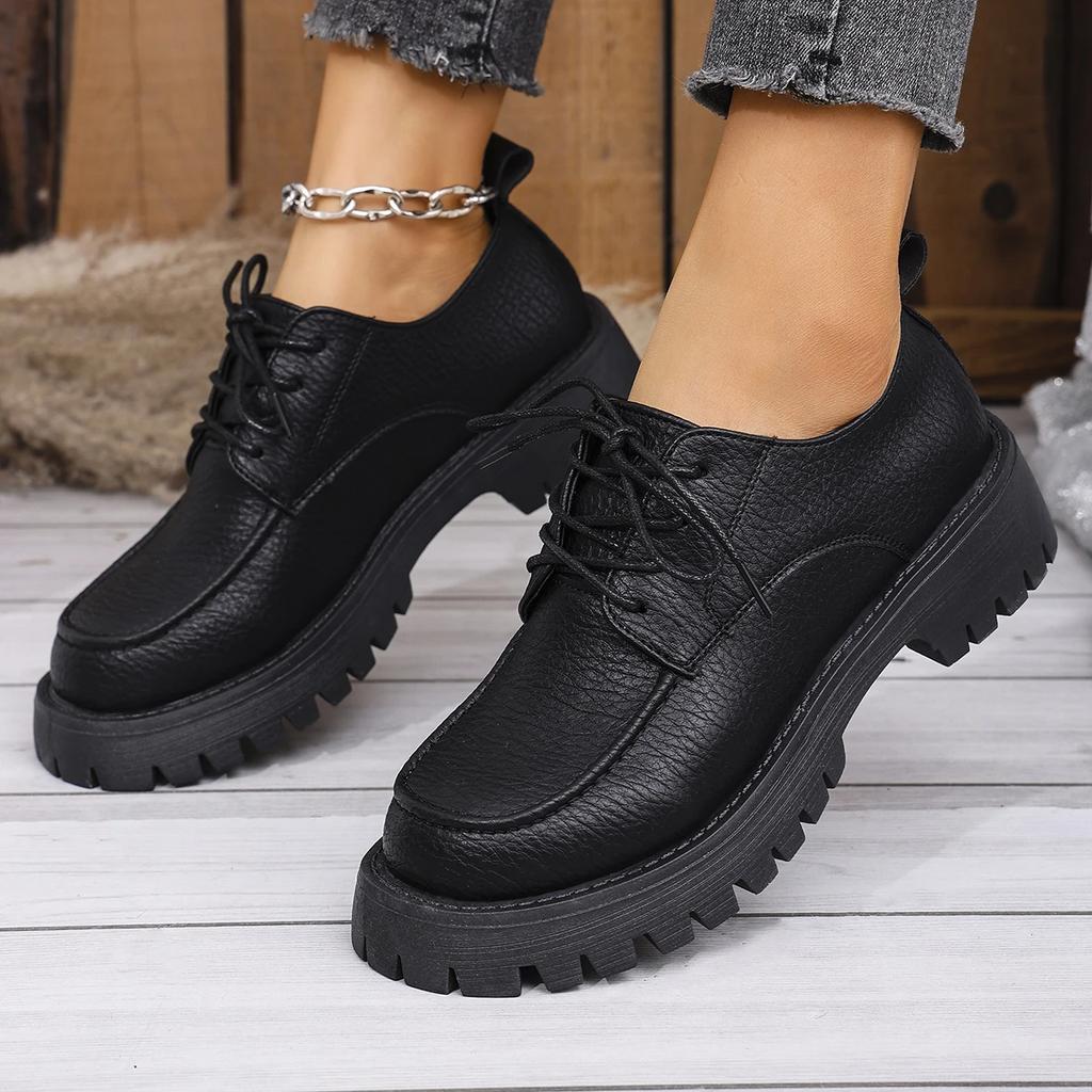 Fashion Shoes for Women 2025 Fashion Loafers Women's High Heel Classics Office Pumps Female Round Toe Lace Up Plus Size Platform Shoes