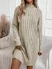 Women Autumn Winter Warm Knitted Long Sweater Dress Solid Color Half Turtleneck Long Sleeve Loose Casual Midi Dresses