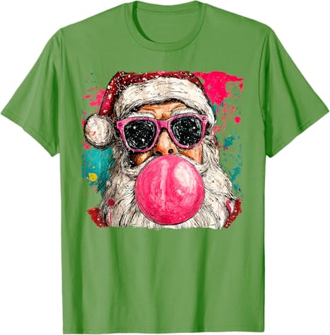 Vintage Preppy Watercolor Santa Bubble Gum Pink Sunglasses Christmas TShirt Xmas Retro Holiday Clothes Artwork Y2k Art Tee Tops