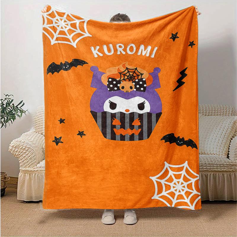 1pc Halloween Kuromi Cartoon Blanket, Seasonal Home Decor Gift for Fans, Soft Throw Blanket for Couch, Living Room, Travel, Camping, Car Blankets, Bea