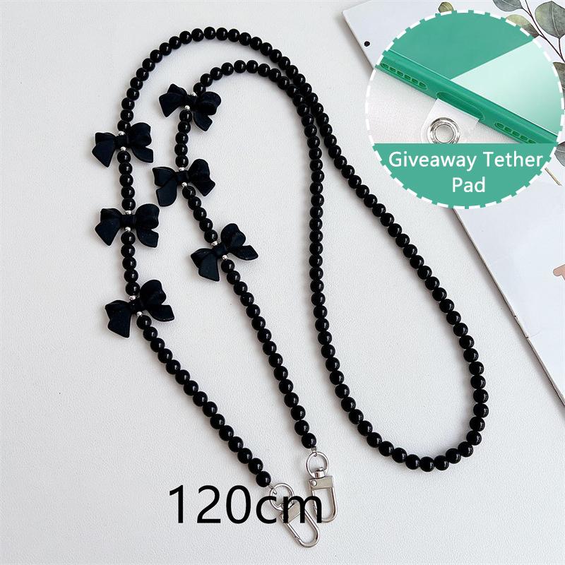 Ремешок для мобильного телефона, шнурок через плечо, бант, серебряные бусины, цепочка для телефона для iPhone, Samsung, Xiaomi, анти-потеря, шейный шнур, подвесной шнур