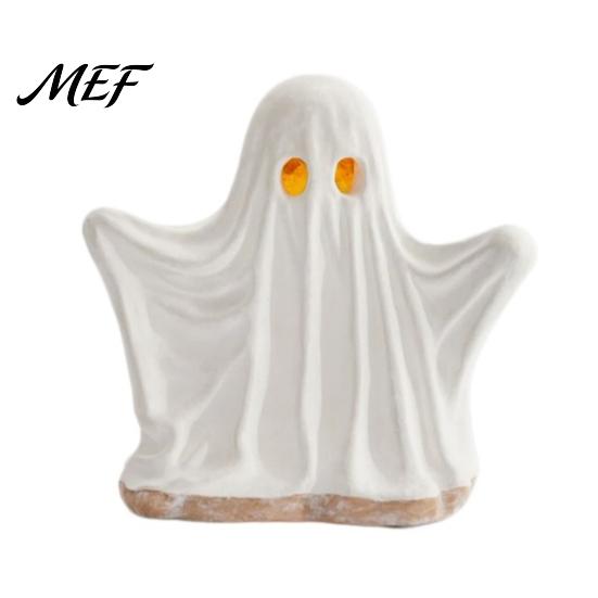 Spooky Resin Ornaments Ghost Ornament with Warm Light, Cute Luminous Figurine, Glowing Pleated Table Decorations Night Light for Tabletop And