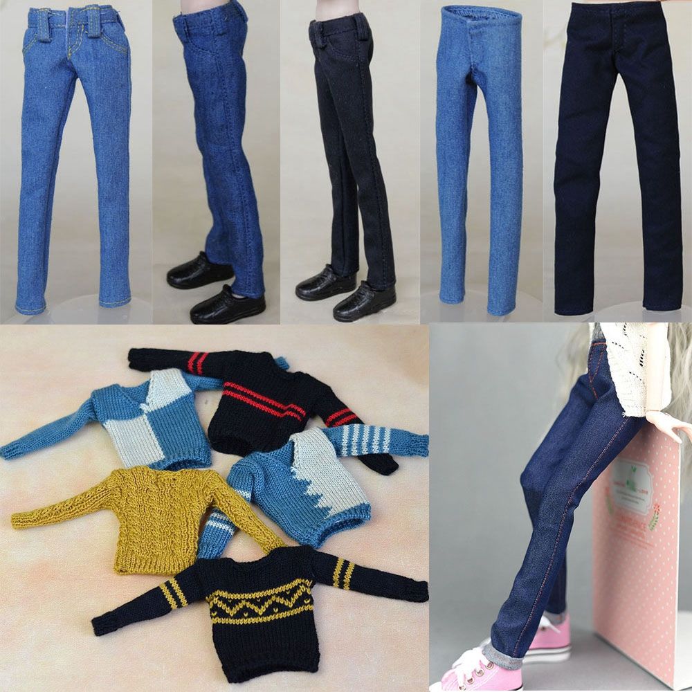 Детские игрушки Одежда для куклы Одежда для куклы-мальчика Джинсы Брюки Повседневный вязаный свитер Кукольное пальто