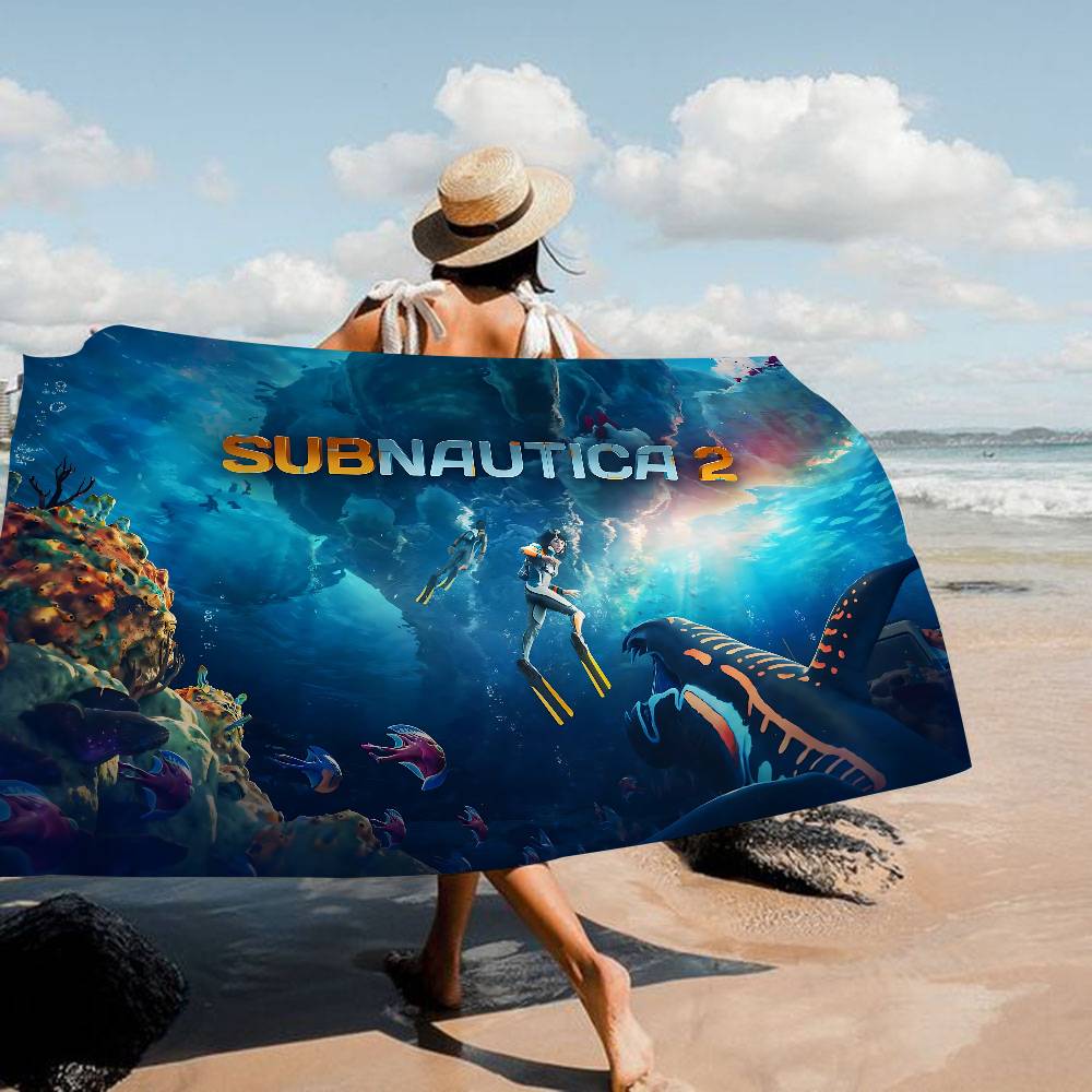 Игровое приключение S-Subnautica 2 Плед из микрофибры Быстросохнущие пляжные полотенца Большой размер Печать Супервпитывающее полотенце-плед для бассейна