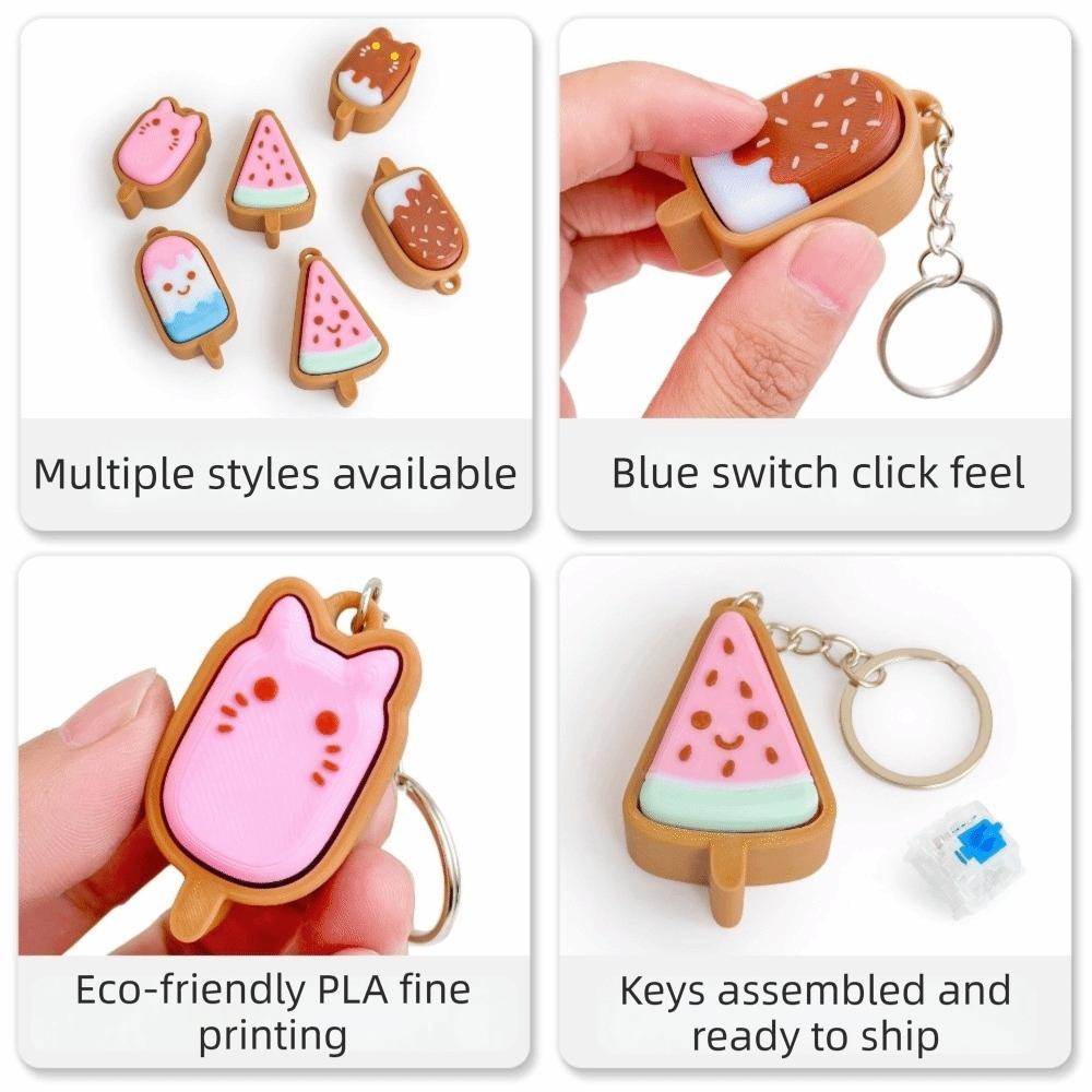 Chocolate Ice Cream Clicker Keychain Cartoon Plastic 3D Printed Key Chain Mini Fingertip Button Funny Fidget Travel Gift