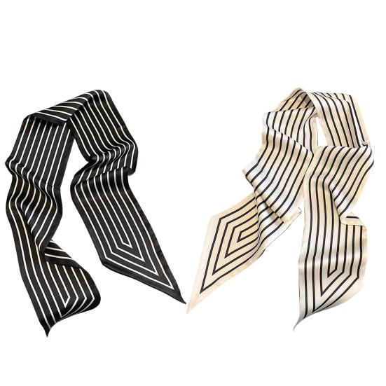 Women Neck Scarf Striped Contrast Color Satin Triangle Edge Wide Band Neck Decoration OL Style Commute Lady Hair Band Clothes Accessory