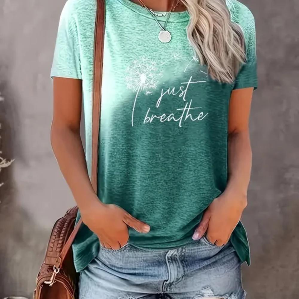 Women's New Dandelion Pattern Round Neck Printed Loose Women's Top Y2K Style T-shirt Casual Breathable Fresh Short Sleeves