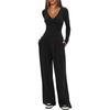 Women Casual Solid Long Sleeve T Shirt Wide Leg Pants Two Piece Set