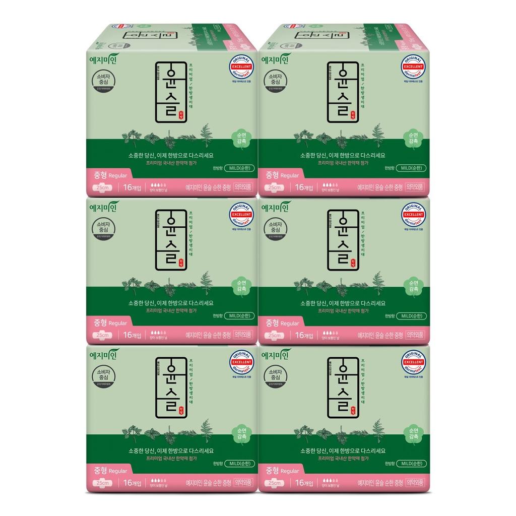 Гигиенические прокладки Yejimiin Yunseul Oriental Medicine 6 упаковок, 3 вида, выберите 1 (Средний размер 16P*6/Большой размер 14P*6/Длинный лайнер 20P*6)