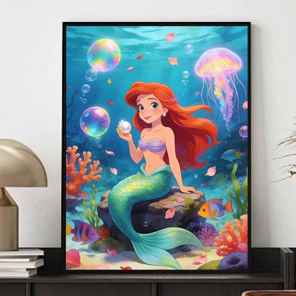 Disney themed diamond painting kit Ariel mermaid underwater handmade diy beginners craft lovers home decor