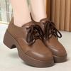 5cm Vintage Comfortable Soft Leather Loafers Women Platform Shoes 2025 Fall Med Square Heels Shoes Thick Bottom for Office Mom