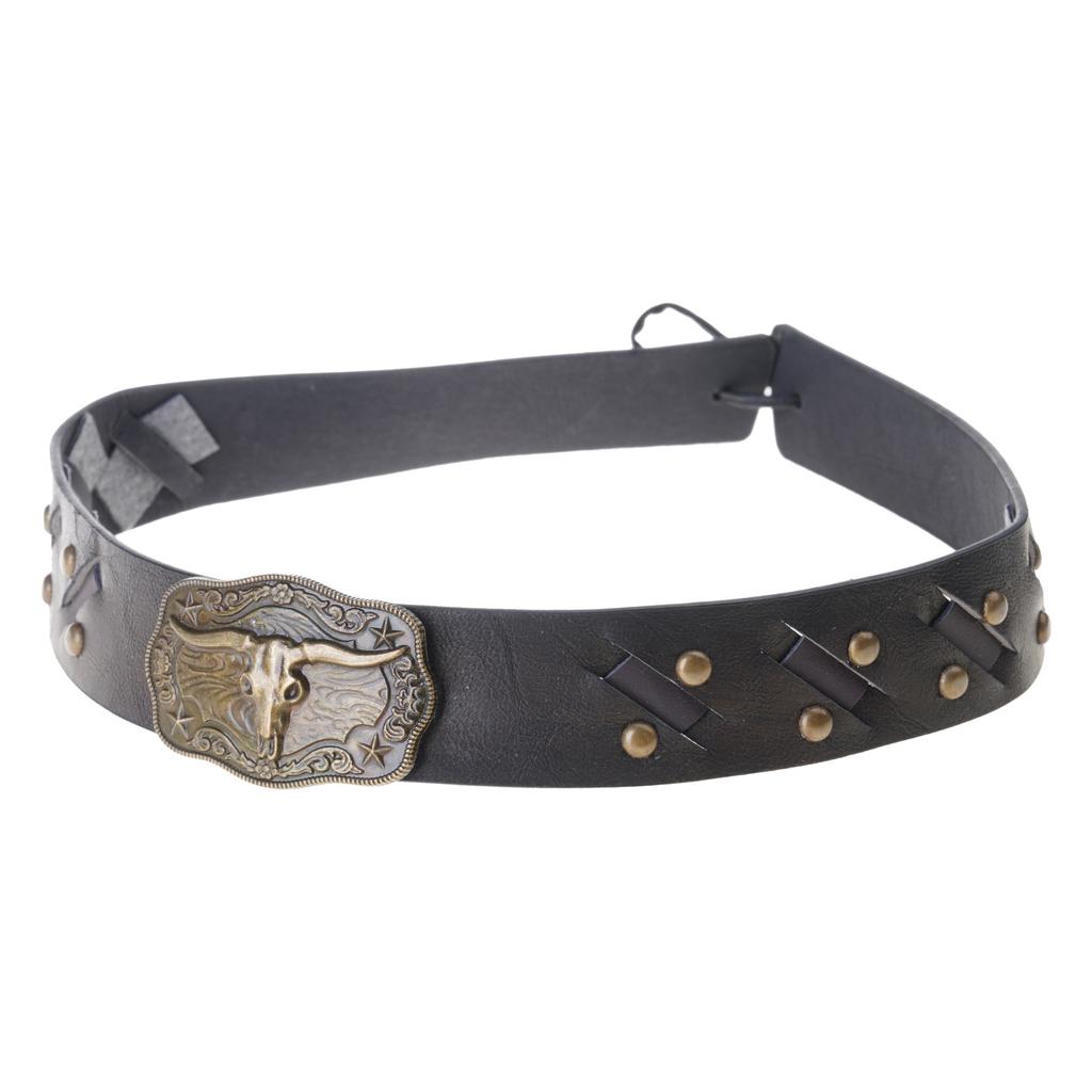 Cowboy Hat Band for Adult with Bull Head Buckle Vintage Ethnic Panama Cap Band for Women Men Fedora Hat Accessories