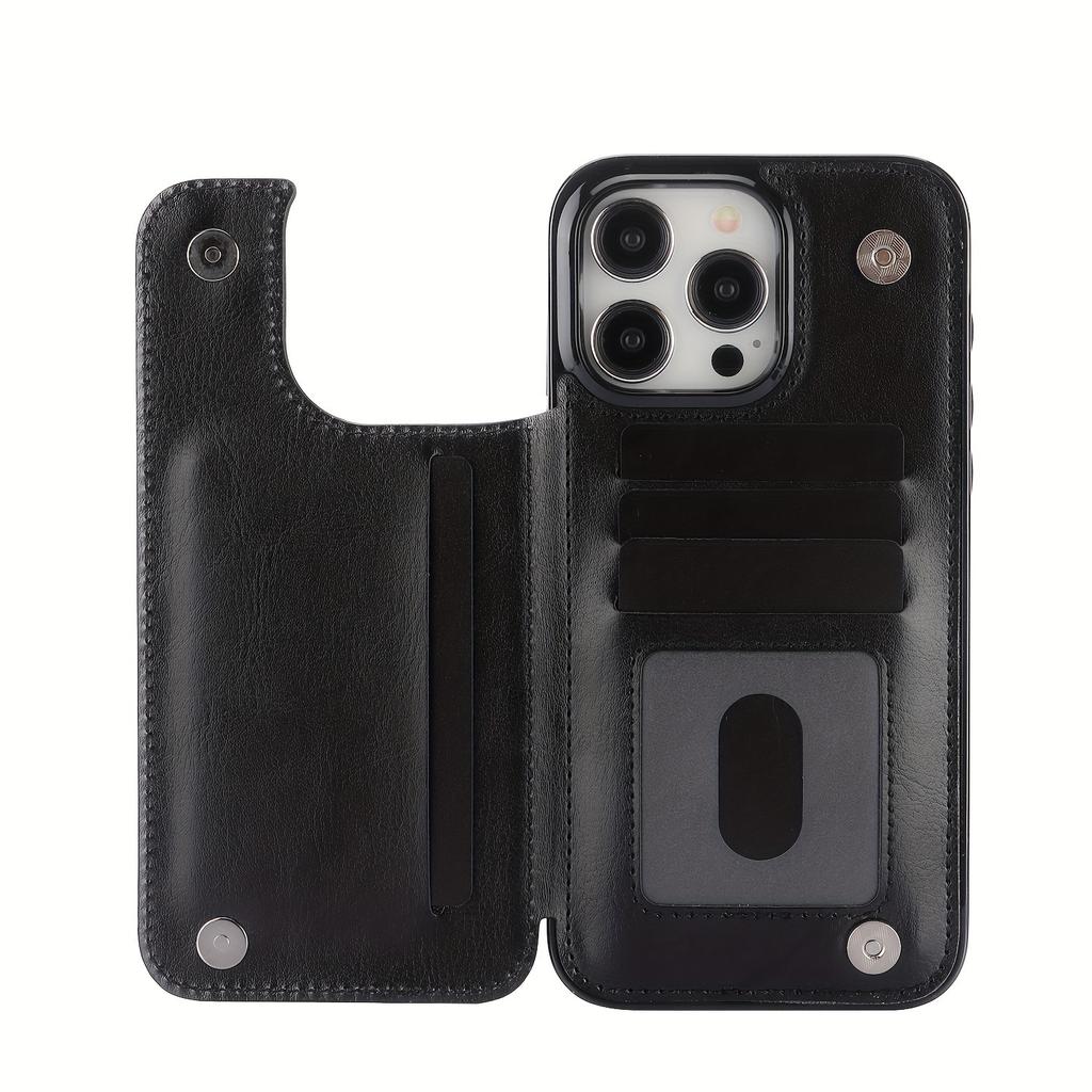 Чехол для телефона-кошелька с держателем для карт, чехол с подставкой для карт из искусственной кожи, двойной магнитной застежкой и прочным противоударным чехлом, для IPhone