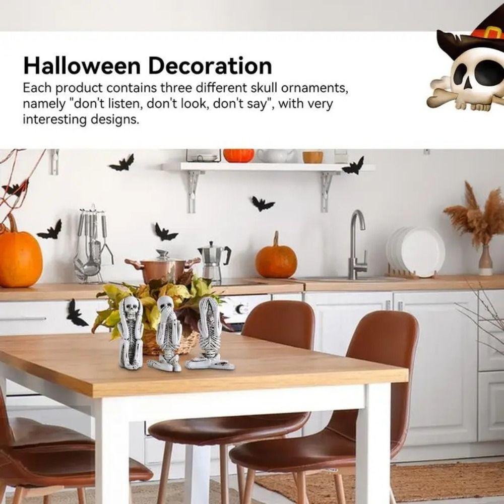 3pcs Resin Gothic Skeleton Figures Gothic Skull Statue Decor Funny Skeleton Sculpture  Halloween