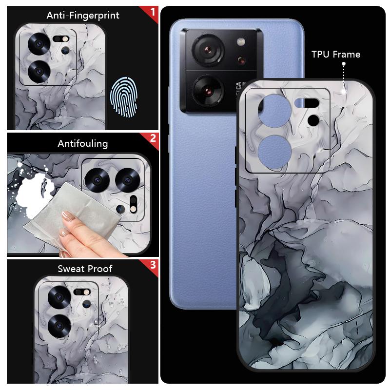 Luxury Marble Pattern Phone Case for Xiaomi 13T 12T 11T Poco F6 X6 X5 Pro Redmi Note 13 12 11 Pro K40 K70E Lanyard Shockproof Soft TPU Cover