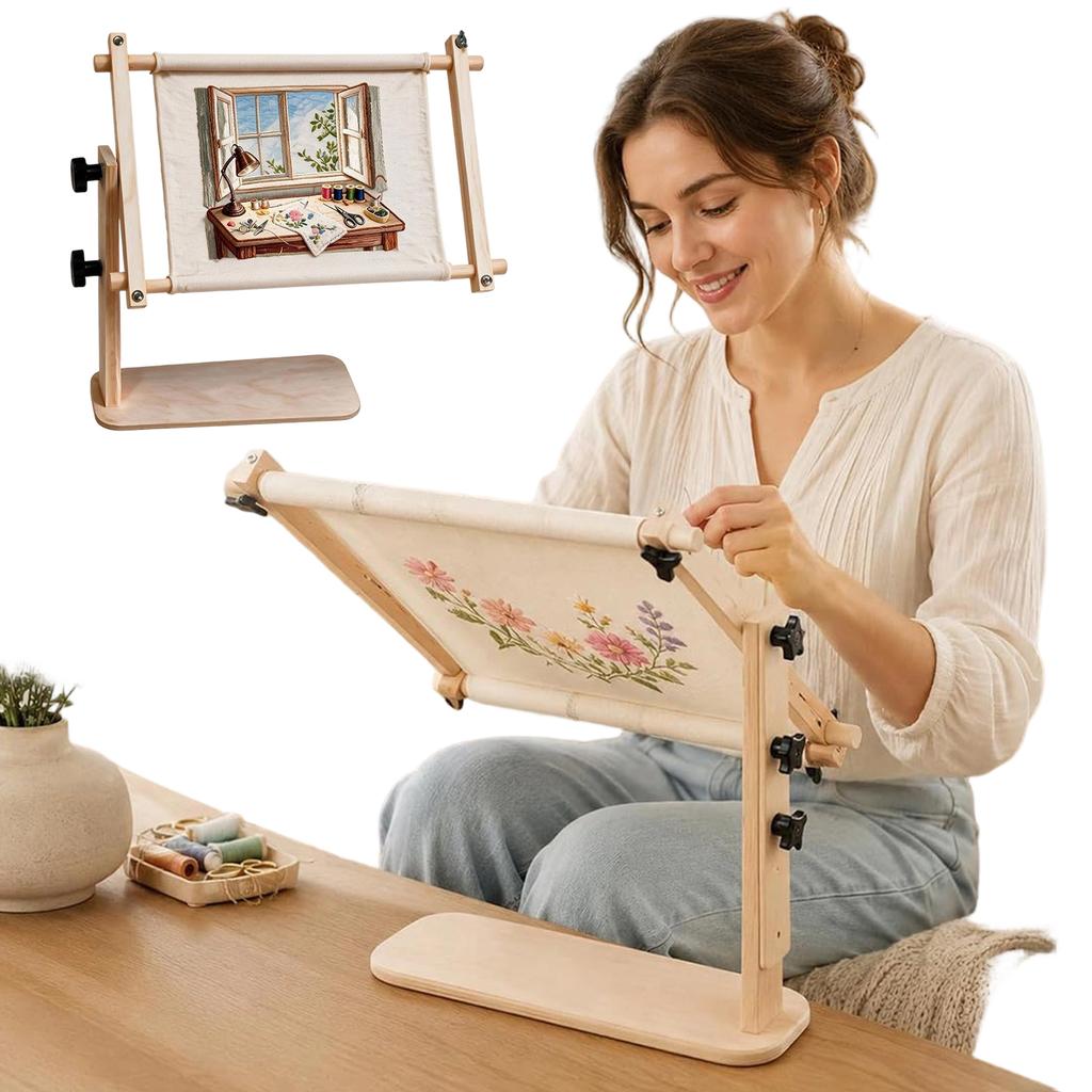 Adjustable Tabletop Embroidery Stand Wooden Foldable Cross Stitch Hoop Holder Needlework Support Rack S L