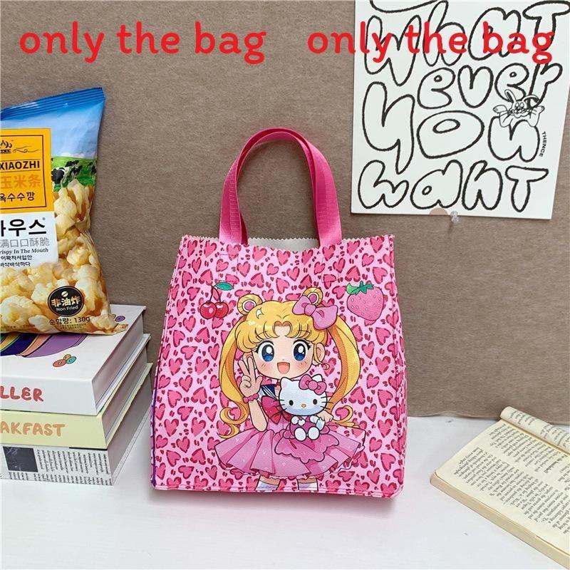Сумка-тоут с принтом Hello Kitty Labubu из полиуретановой кожи для повседневного использования, большая вместимость